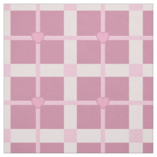 Tela cuadrados de cuadros rosa bebé con corazones peque