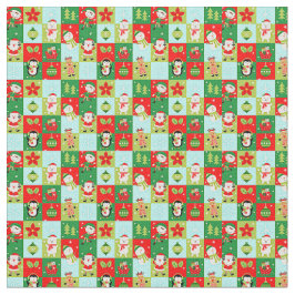 Tela Cuadrados de Navidad Duendes de Santa Reno y Más