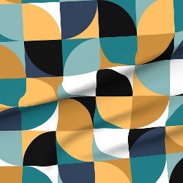 Tela cuadrados retro mod en agua verde azulada mostaza 