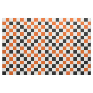 Tela Cuadros de colores naranja, negro y blanco