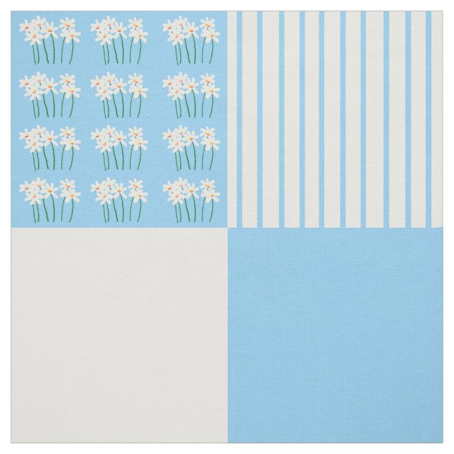 Tela Cuadros de edredón azul y blanco (Retal)