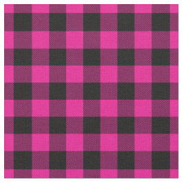 Tela Cuadros de gingham rosa brillante y negro