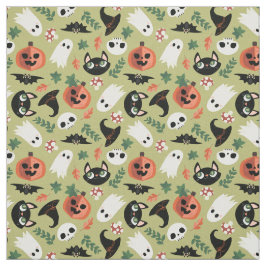 Tela Cuadros y calabazas Olive Black Halloween Pattern