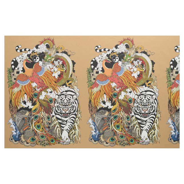 Tela cuatro animales celestes ("Cuarto gordo" (fat quarter))