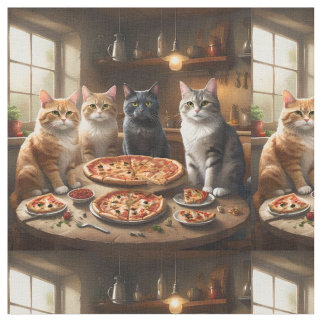 Tela Cuatro Gatos Con Pizza Para La Cena, (De cerca)