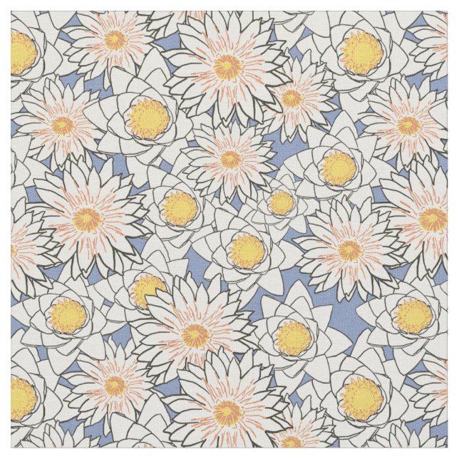 Tela Cubierta acuarela floral l Patrón azul y blanco (De cerca)