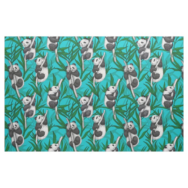 Tela Cubos panda sobre turquesa ("Cuarto gordo" (fat quarter))