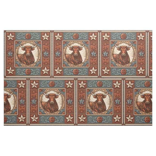 Tela Cuero Occidental Estampado Marrón Turquesa Con Tor ("Cuarto gordo" (fat quarter))