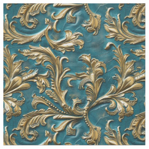 Tela Cuero trabajado elegante verde teal dorado