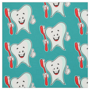 Tela Cuidado Dental Feliz Diente con Patrón de Pincel D