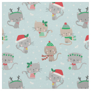 Tela Cuidados Navidades Gatos en azul claro