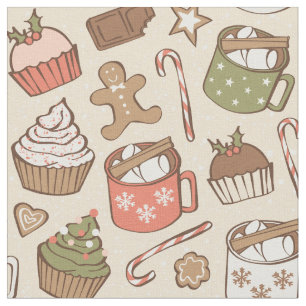 Tela Cupcake de chocolate caliente vintage de Navidad t