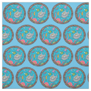 Tela Curiosas criaturas marinas bajo el agua dibujando 