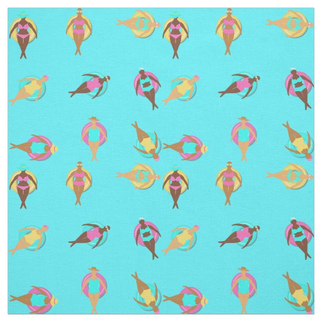 Tela Curvy Melanin Mujeres Amigos en la piscina (Retal)