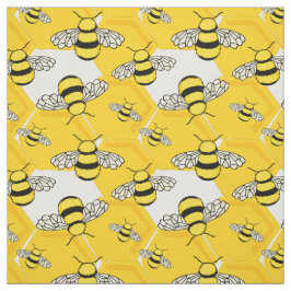 Tela Cute abejorros negros amarillos en patrón de Honey
