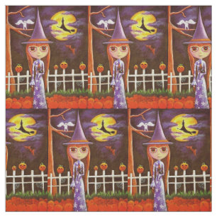 Tela Cute Big Eye Witch Doll Chica Black Cat Halloween