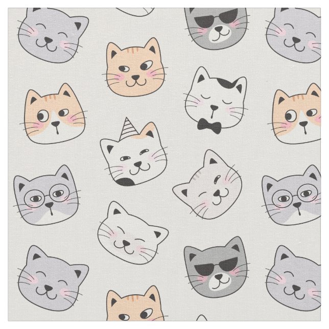 Tela Cute Cat Faces Cotton Fabric (De cerca)