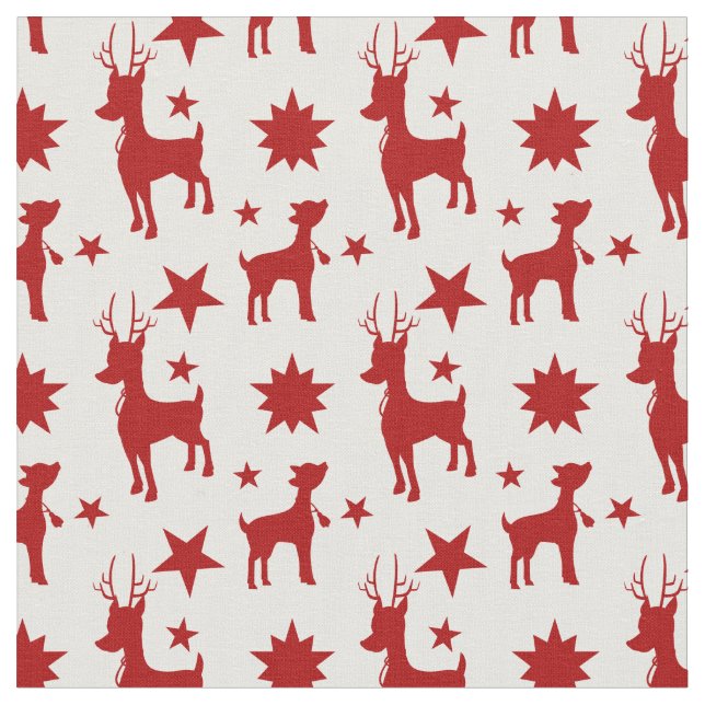 Tela Cute Christmas pattern with red reindeer and stars (De cerca)