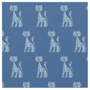 Tela Cute Denim n Flores Personalizado Cat Fabric