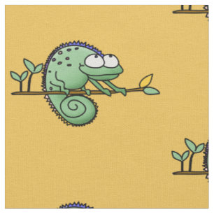 Tela Cute divertido camaleón dibujo lagarto verde