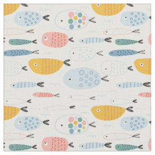 Tela Cute Doodle School of Fish Pattern