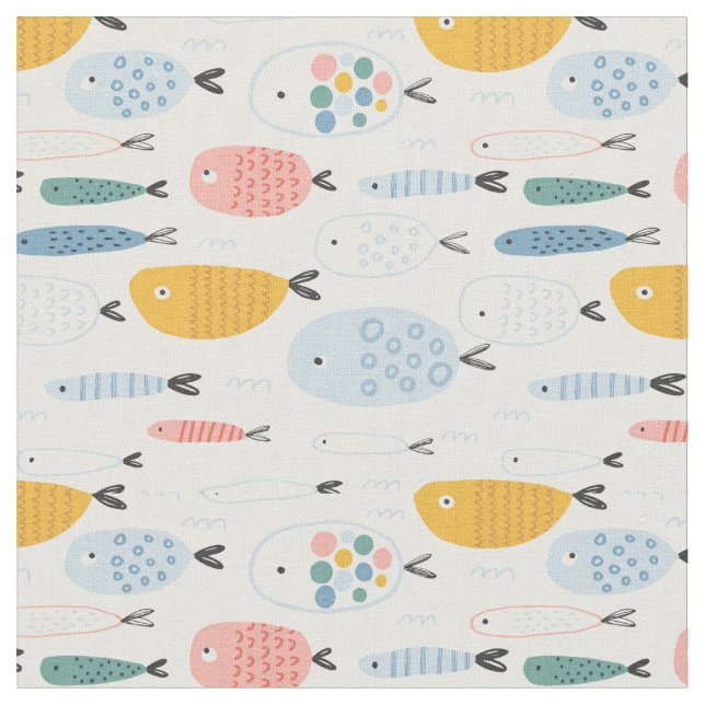 Tela Cute Doodle School of Fish Pattern (De cerca)