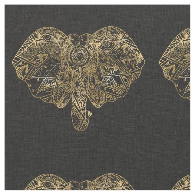 Tela Cute Elefante dibujado a mano Henna floral (De cerca)