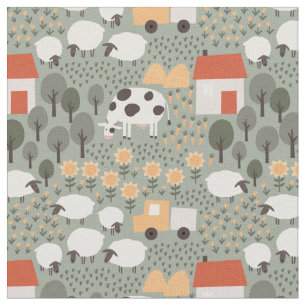 Tela Cute Farm Scene Pattern