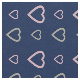 Tela Cute Gray Lila Hearts Pattern Midnight Blue Fabric