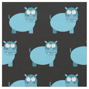 Tela Cute Hippo Kid Baby Nursery Black Hippopotamus se