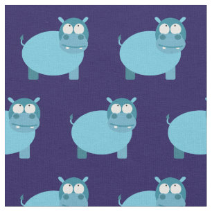 Tela Cute Hippo Niño Nursera Azul oscuro Hipopótamo