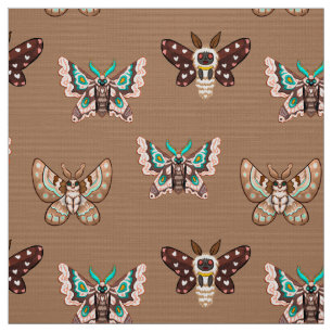 Tela Cute Kawaii Chibi Moths sobre el café Tan