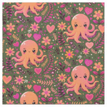 Cute kawaii pulpo rosa floral