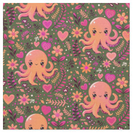 Tela Cute kawaii pulpo rosa floral