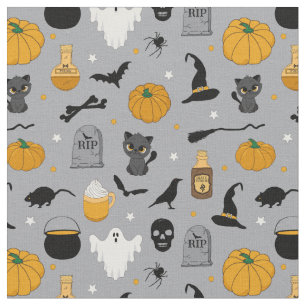 Tela Cute Kids Halloween con estampado gris