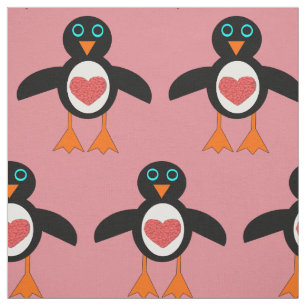 Tela Cute Love Heart Penguin Craft Fabric