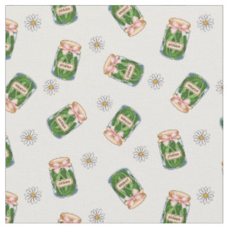 Tela Cute Pickle Jar y Daisy Seamless Pattern Fabric
