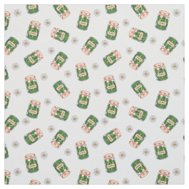 Tela Cute Pickle Jar y Daisy Seamless Pattern Fabric (Retal)