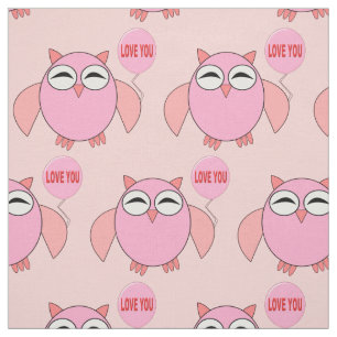 Tela Cute Pink Love You Owl Pattered Craft Fabric