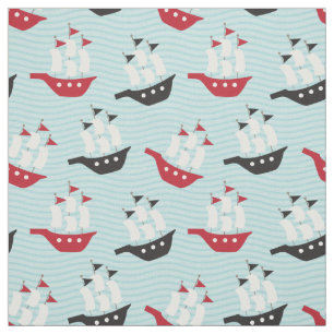 Tela Cute Red y Black Pirate Ship Fabric