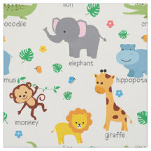 Cute Safari Animales Nursery Fabric