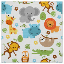 Cute Safari Animales Nursery Fabric