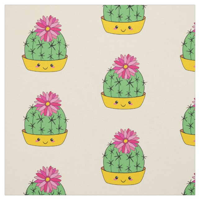 Tela Cute Smiley Face Cactus Flower Personalizado Fabri (Retal)