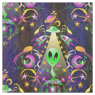 Tela Cute Space Alien Floral SciFi Damask