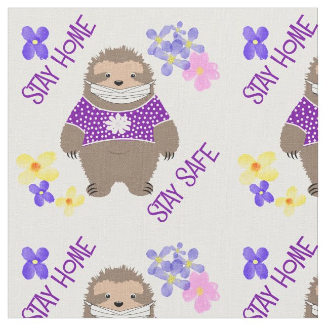 Tela Cute Stay Safe Stay Home Sloth Fun Graphic (De cerca)