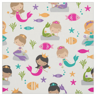 Tela Cute Under the Sea Mermaid and Fish Fabric