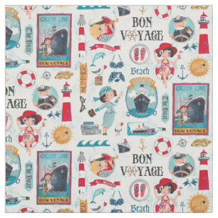 Tela Cute Verano Azul Rojo Náutico Viaje Playa Crucero