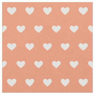 Tela Cute White Hearts Dot Pattern Peach