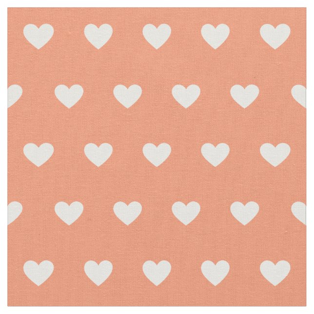 Tela Cute White Hearts Dot Pattern Peach (De cerca)