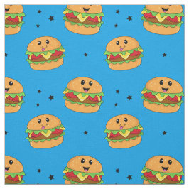 Tela Cuto patrón de hamburguesa de queso kawaii en azul